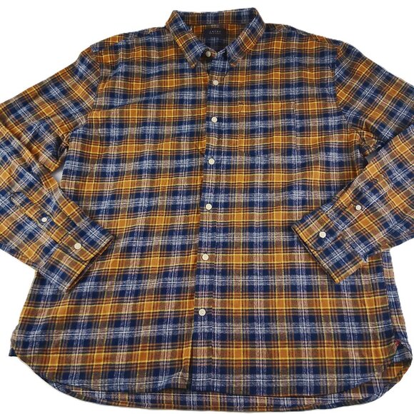 Jachs New York Button Front Flannel Shirt Men's Size 2XL Khaki Plaid Long Sleeve - Picture 1 of 6